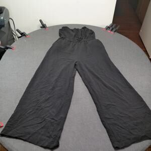 Juniors L 11-13 Black Smocked Wide Leg Jumpsuit Gauze Boho Pant L